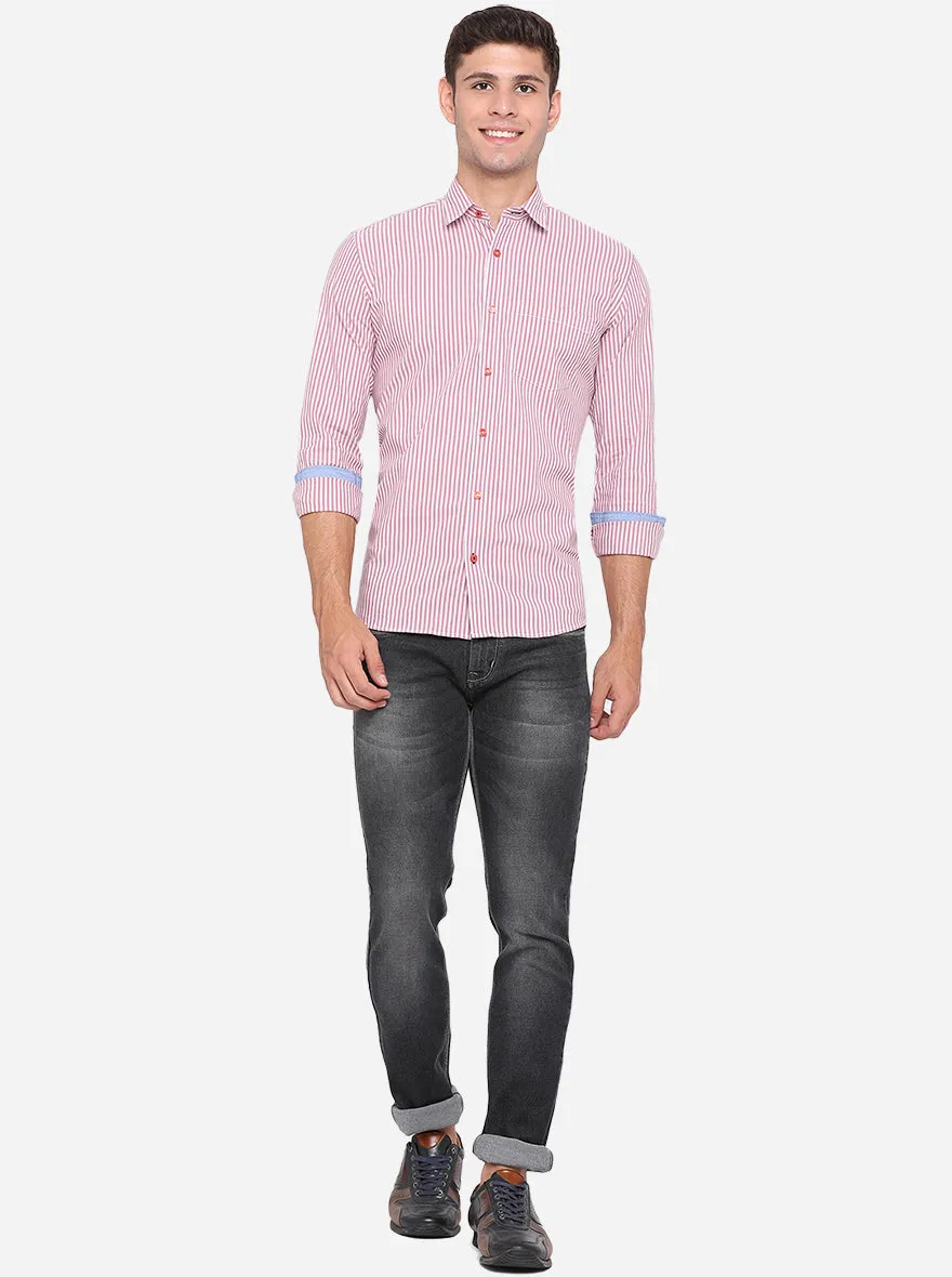Pink Striped Slim Fit Casual Shirt | Greenfibre