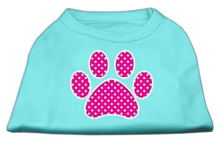 Pink Swiss Dot Paw Screen Print Shirt Aqua Lg (14)