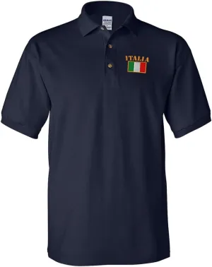 Polo Shirts for Men Italia Flag Embroidery Cotton Short Sleeves Golf Tees