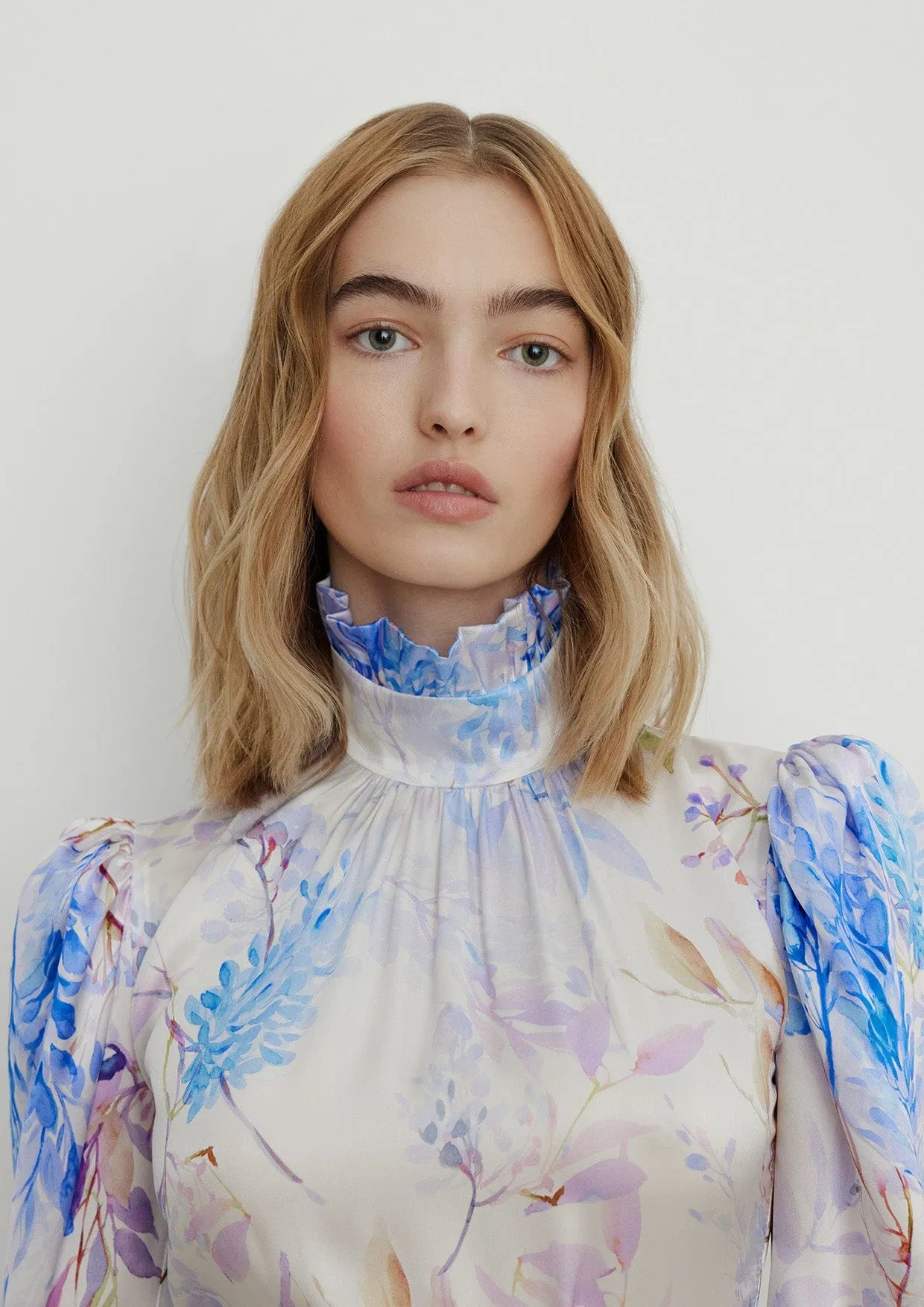 Rose High-Neck Silk Midi Dress