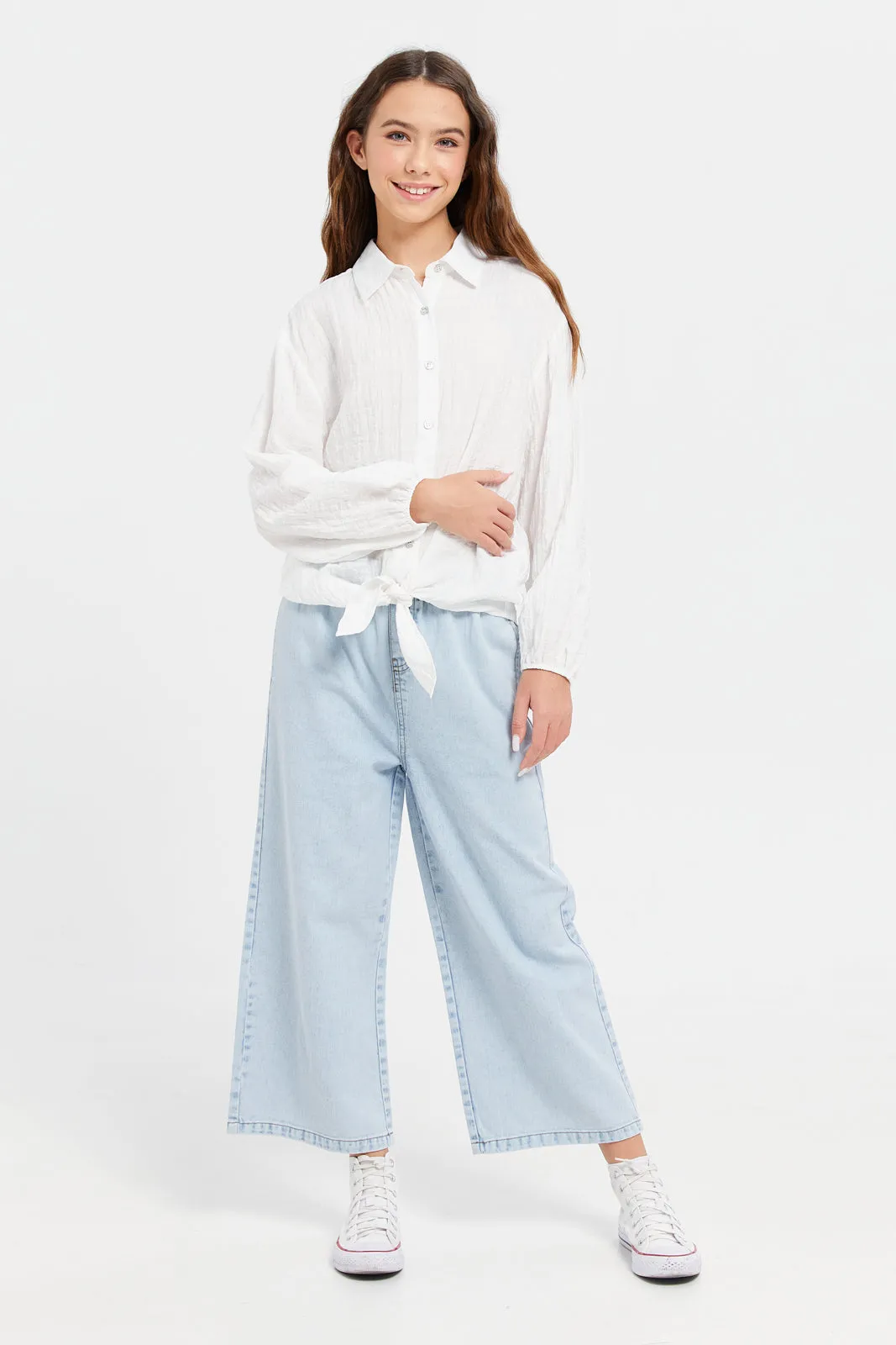Senior Girls White Shirt With Silver Buttons