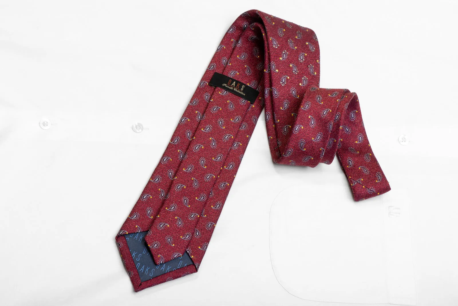 Silver Paisley On Burgundy Rhinestone Silk Necktie