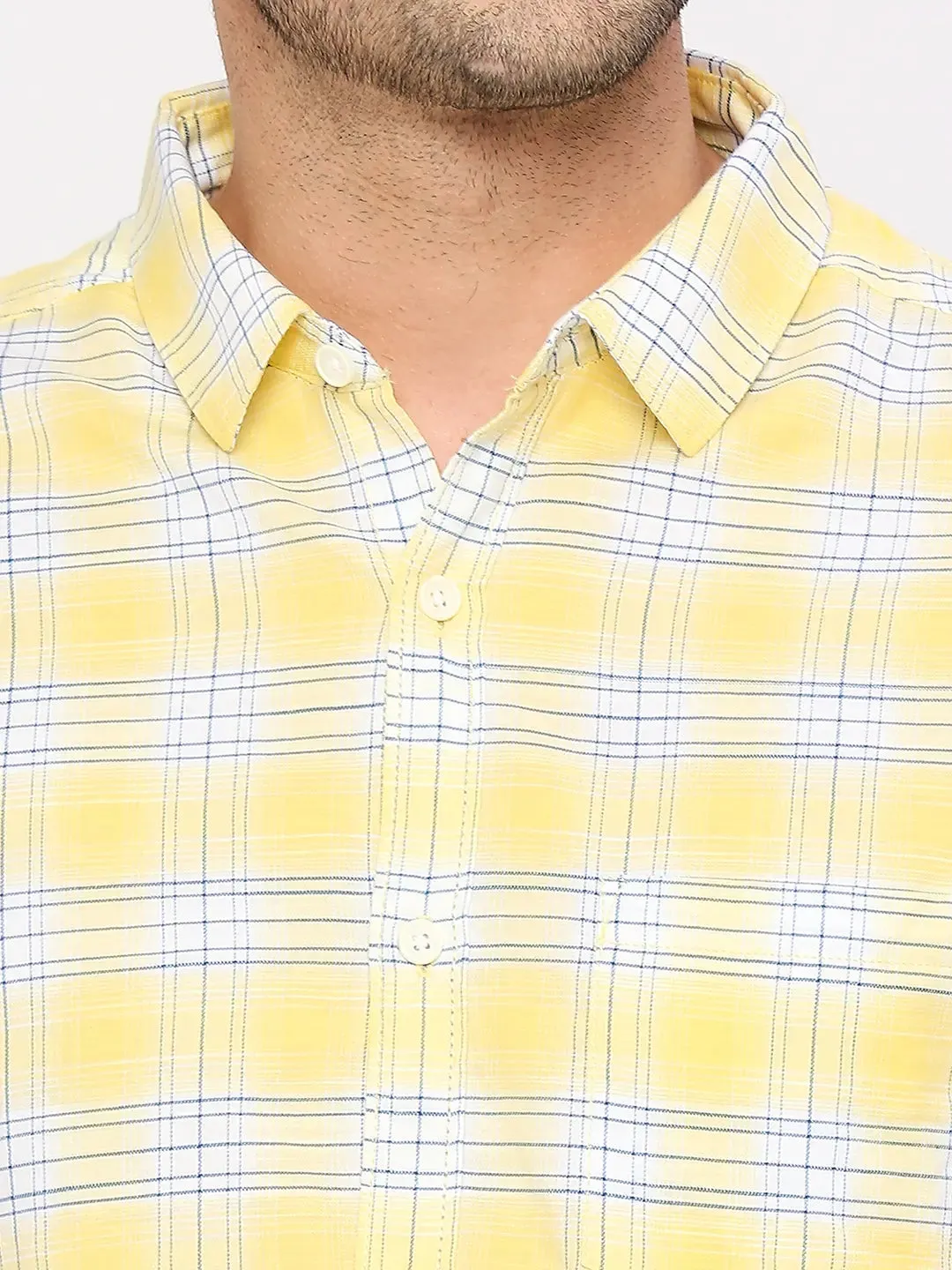 Spykar Men Powder Yellow Slim Fit Cotton Checkered Shirt