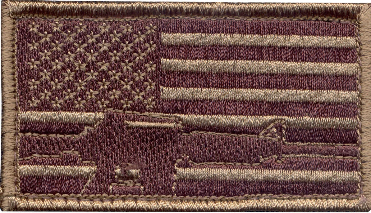 Subdued US Flag and Rifle Embroidered Patch 1-7/8" x 3-3/8"