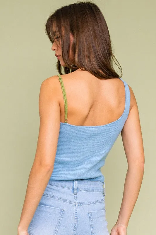 TEEK - Green Blue Color Block Button Front Sweater Top