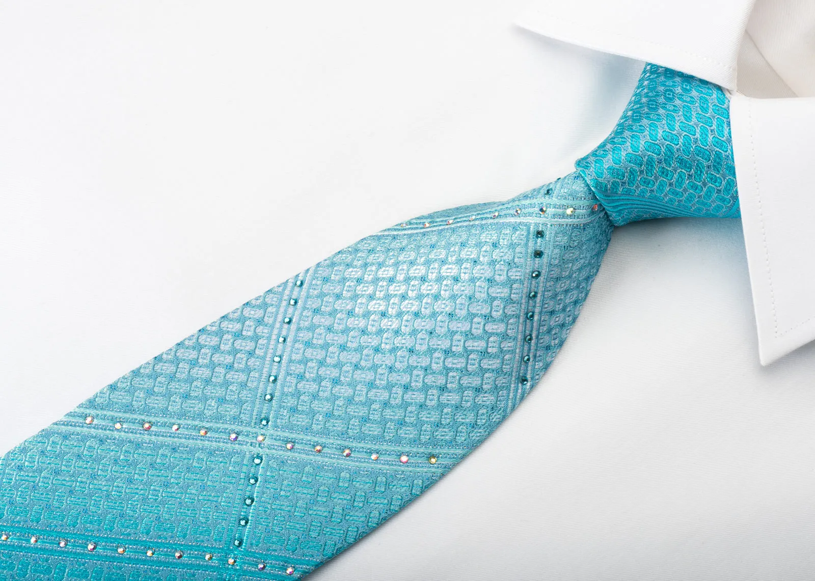 TLS Silk Rhinestone Necktie Stripes On Blue With Silver Sparkles