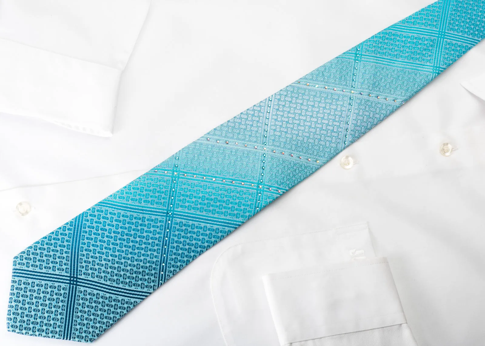 TLS Silk Rhinestone Necktie Stripes On Blue With Silver Sparkles