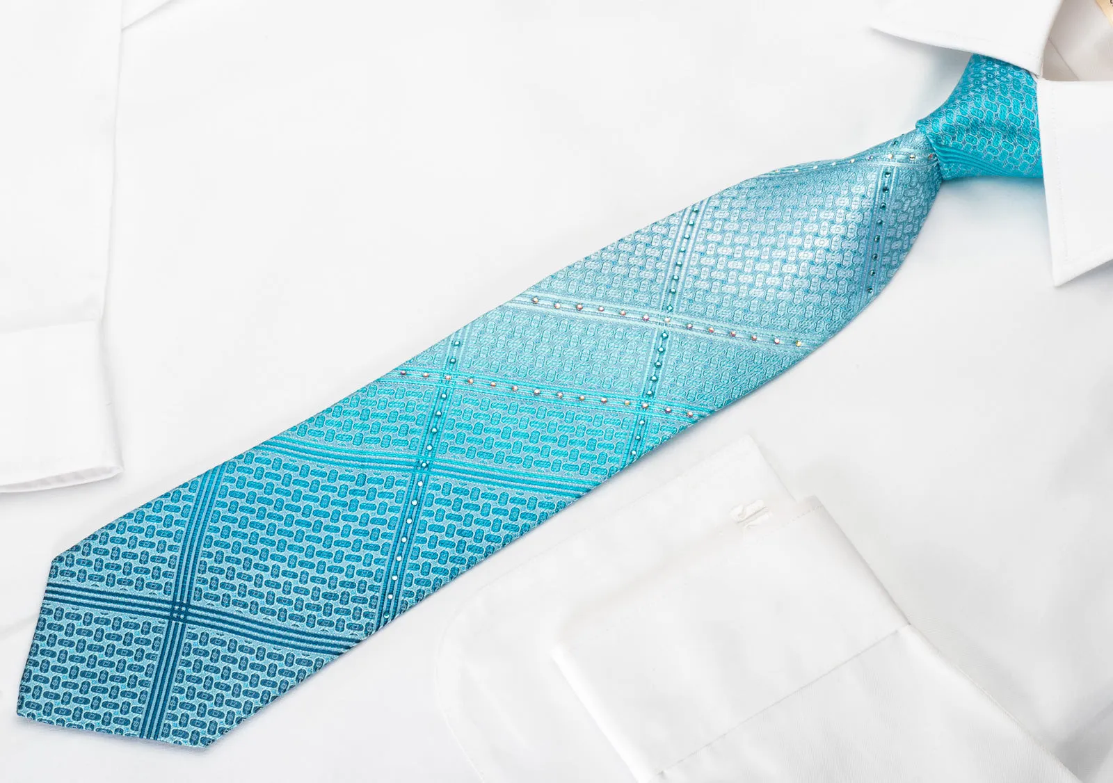 TLS Silk Rhinestone Necktie Stripes On Blue With Silver Sparkles