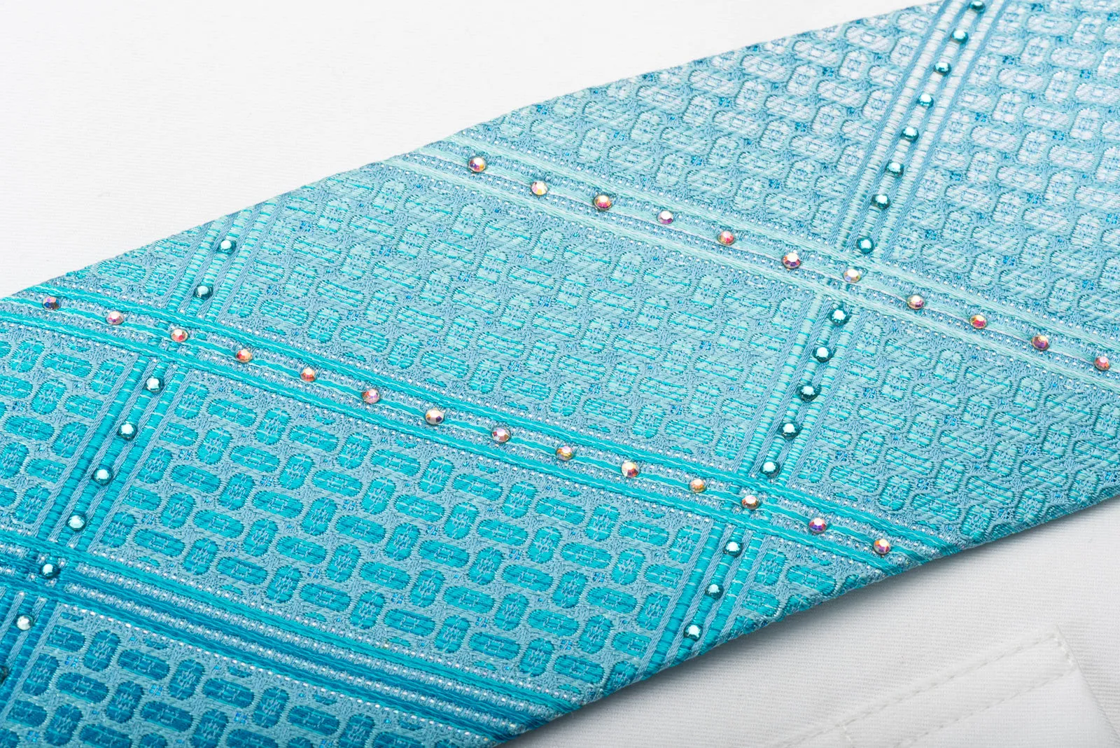 TLS Silk Rhinestone Necktie Stripes On Blue With Silver Sparkles