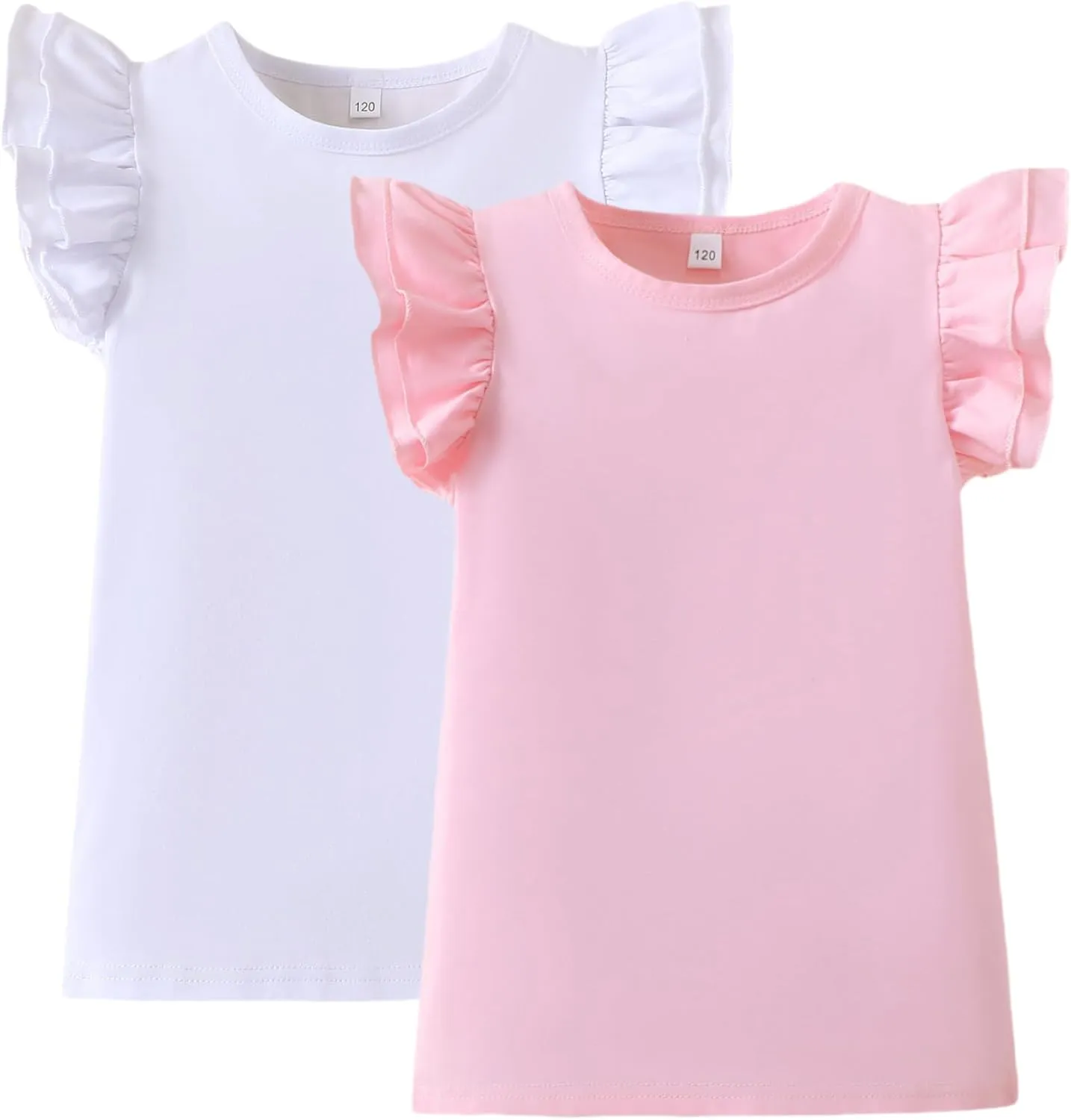 Toddler Baby Girl Shirt Outfit Solid Color Ruffle Flying Sleeve Cotton Tee Tops Kids Girl Blouse 1-7T