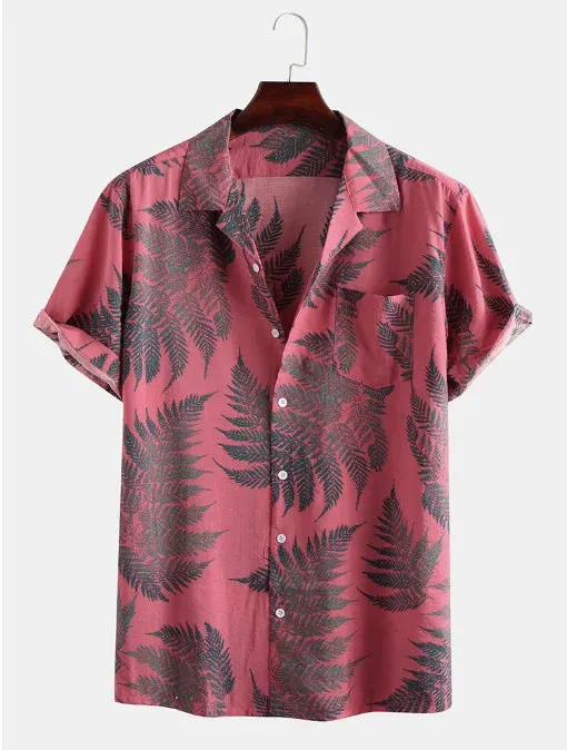 Wiaofellas  -  Mens Shirts Ethnic Short Sleeve Shirt Casual Cotton Linen Fashionable Printing Hawaiian Shirt Blouse New