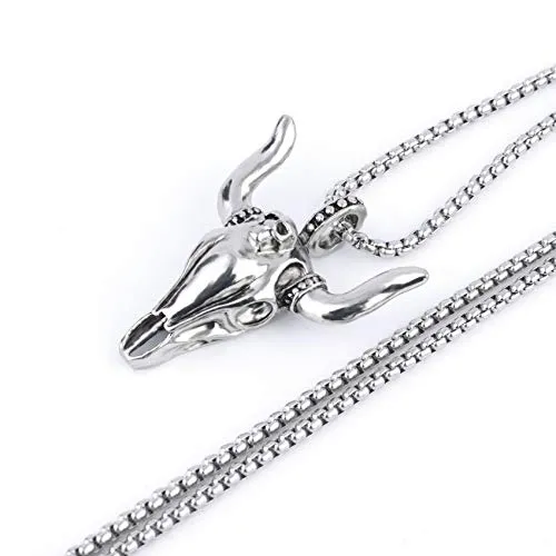 Yellow Chimes Pendant for Men and Boys Silver Pendants For Men | Silver Toned Stainless Steel Bull Head Skull Pendant Chain for Men | Birthday Gift for Men and Boys Anniversary Gift for Husband