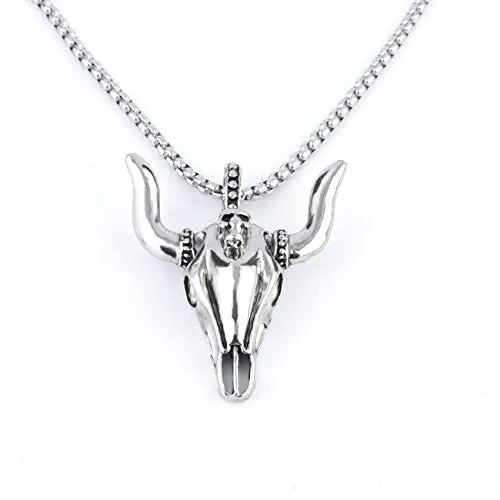 Yellow Chimes Pendant for Men and Boys Silver Pendants For Men | Silver Toned Stainless Steel Bull Head Skull Pendant Chain for Men | Birthday Gift for Men and Boys Anniversary Gift for Husband
