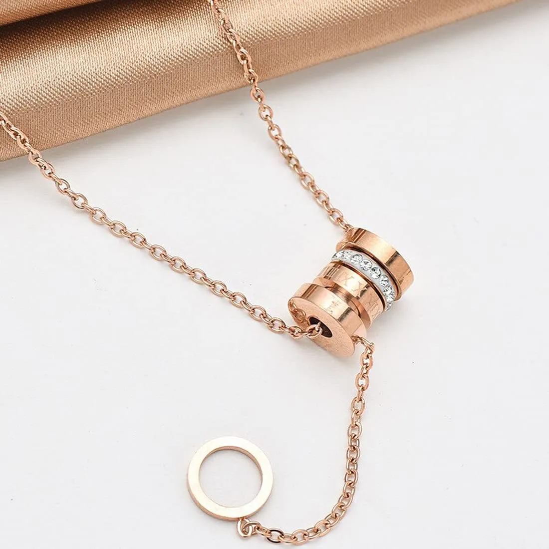 Yellow Chimes Rosegold Pendant for Women Stainless Steel Chain Pendant Western Style Roman Numbers Necklace For Women and Girls.